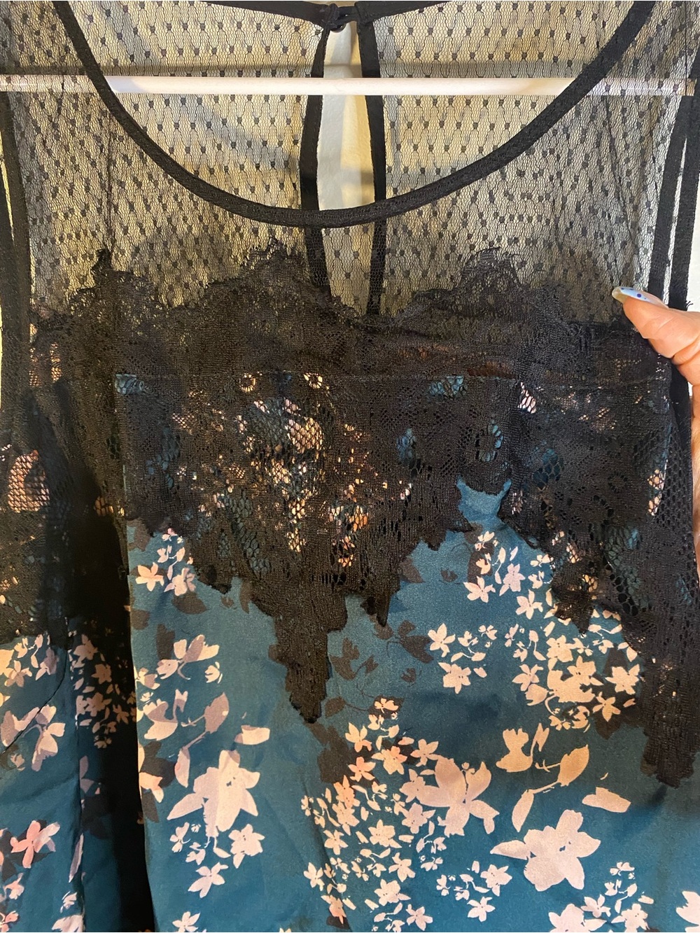 Maurices Teal Floral Lace Trim Sleeveless Camisole - Picture 2 of 12